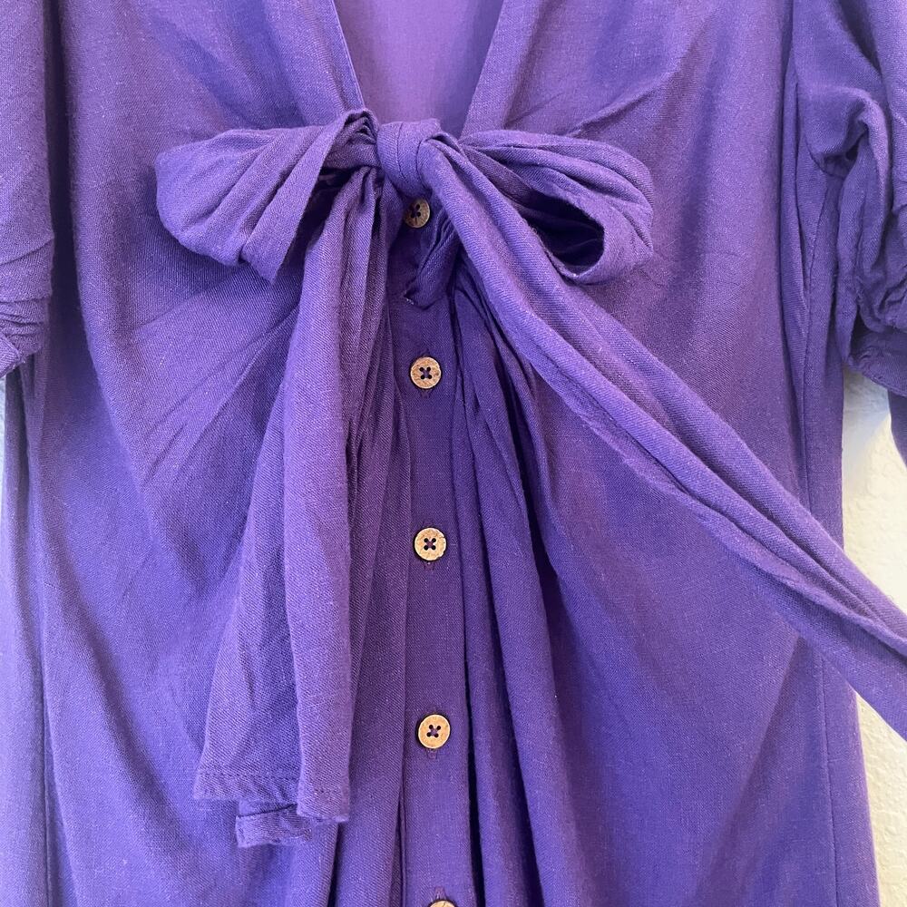 NWT Free People Vintage Summer Midi Dress Sz L Fits M Linen Blend Button Purple - Picture 5 of 16